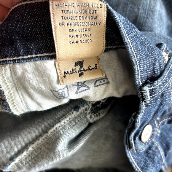 7 For All Mankind Jean Skirt Studded Size 31/12 Denim Made in USA Y2K Modest - Picture 10 of 10